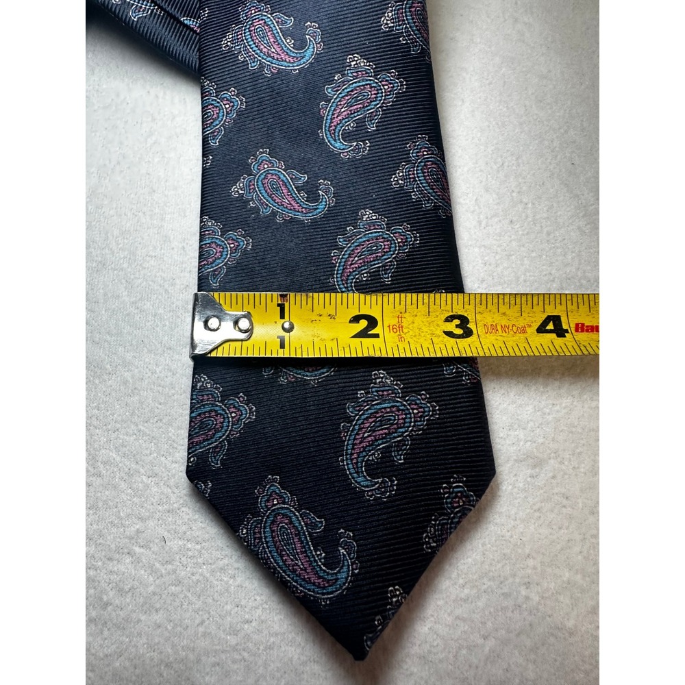 Briar Mens Navy Blue Paisley Silk Tie Hand Fashioned Italian Fabric Made in USA - Picture 9 of 9